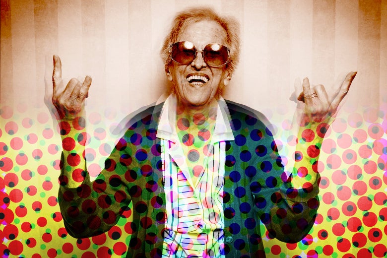 An older woman on a psychedelic trip.